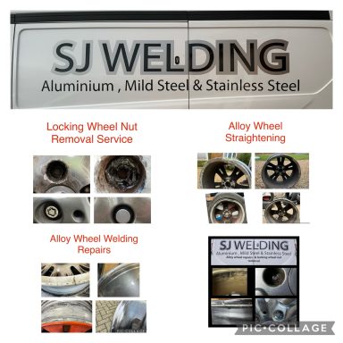 Services covering Bedfordshire, Hertfordshire & London areas Logo of SJ Welding with services for alloy wheel nut removal and straightening.