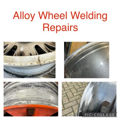 Previous Alloy wheel crack repairs completed A collage showing alloy wheel welding repairs, including various damaged wheels.