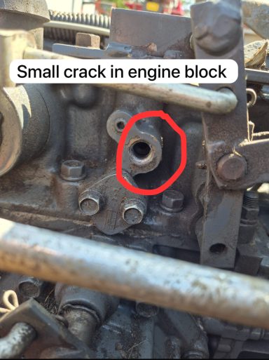 Ride on Lawnmower engine block cracked Crack in Engine Block
